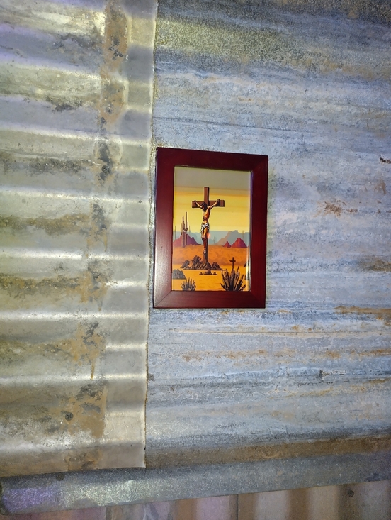 Other - 8 Bit Jesus on cross in desert Framed Mini Art Print lo-fi Pixel Art